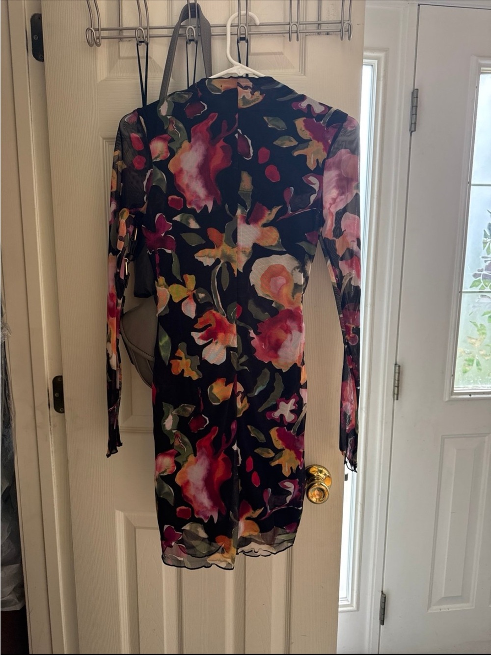 Desigual Floral Sheer Long Sleeve Dress - Black with Multicolor Blooms